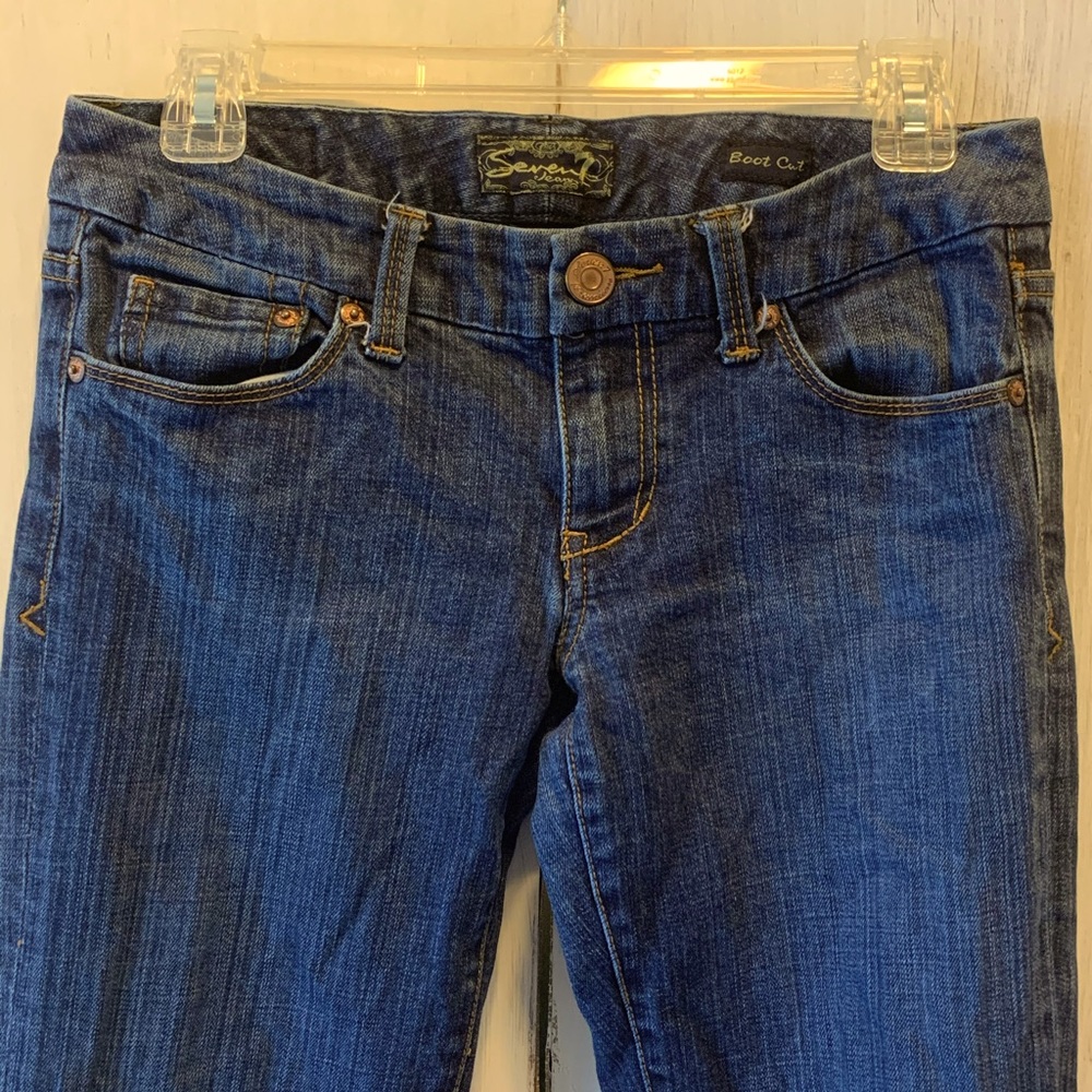 SEVEN7 JEANS Premium Boot Cut Size 27 Low Rise Embroidered Pockets EUC